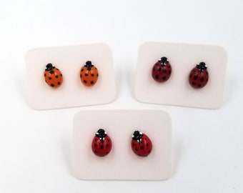 Ladybug Earring Studs | Handmade Earrings | Polymer Clay Earrings | Bug Earrings | Seasonal Jewelry | Cute Jewelry | Spring Gift Ideas