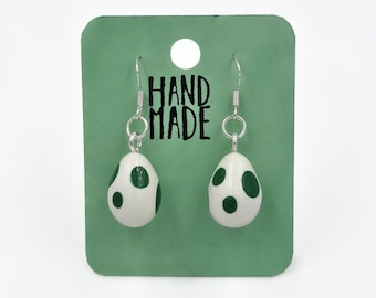 Handmade Yoshi Egg Earrings – 925 Sterling Silver Hooks, Video Game Jewelry