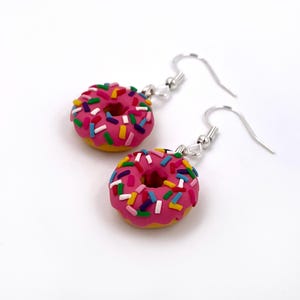 Sprinkled Doughnut Earrings - Polymer Clay Doughnut Earrings - Miniature Dessert Earrings - Handmade Doughnut Earrings - Clay Bakery