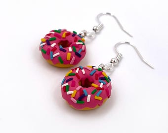 Sprinkled Doughnut Earrings - Polymer Clay Doughnut Earrings - Miniature Dessert Earrings - Handmade Doughnut Earrings - Clay Bakery