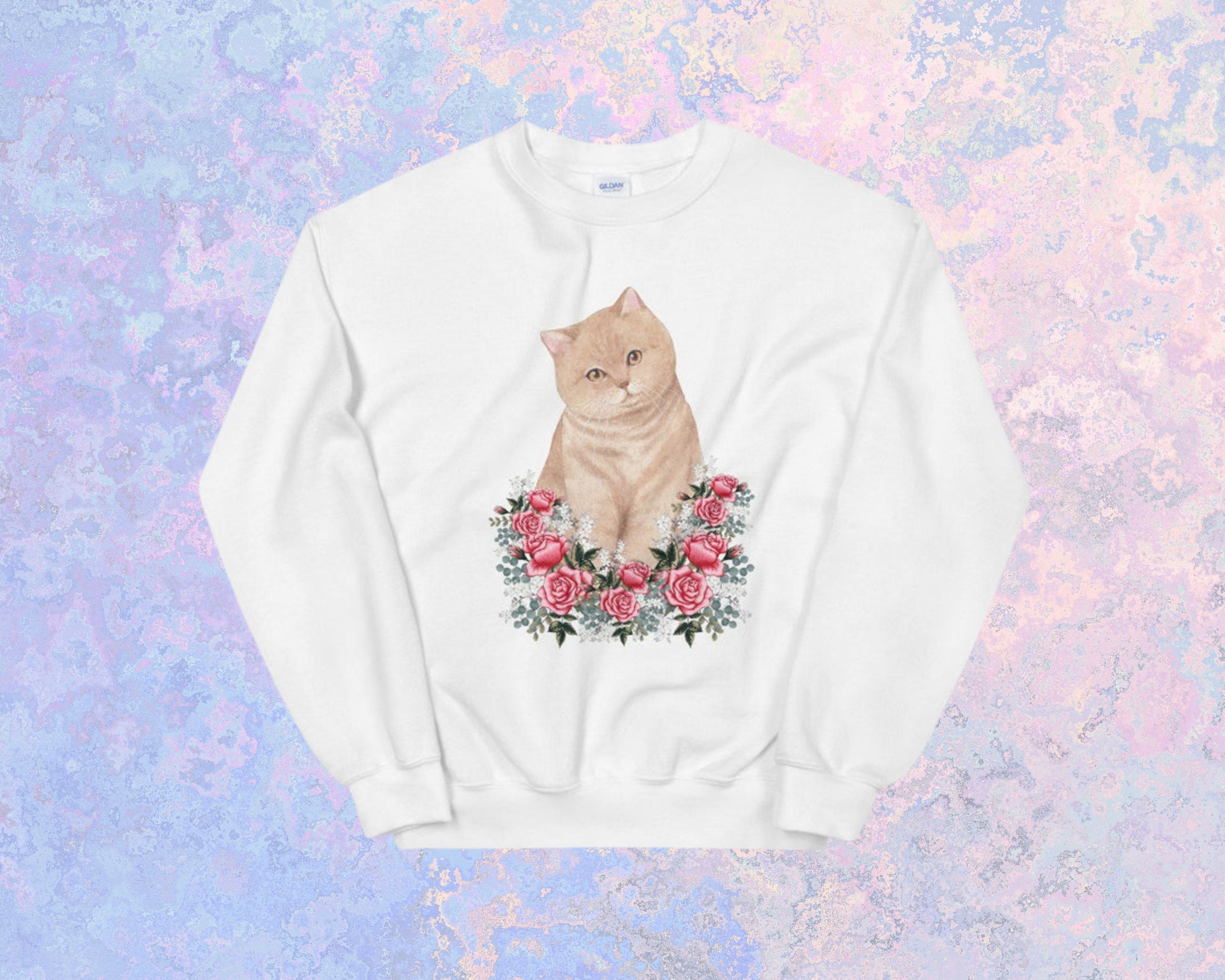 Unisex cat floral Sweatshirt Floral Victorian Cats Etsy