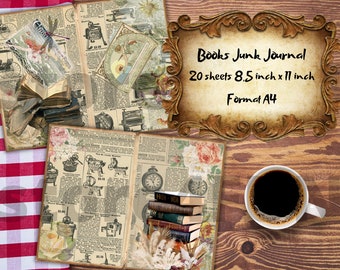 vintage Book Junk Journal Kit, Junk Journal Supplies, Journal Printables, Ephemera Junk Journal, Livres, éphémère numérique, journal numérique