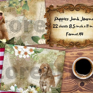 Puppies Dogs Junk Journal Kit, Printable Junk Journal Kit, Dogs Journal Kit, Dog Journal, Junk Journal Ephemera, Dog, clip art, puppy,