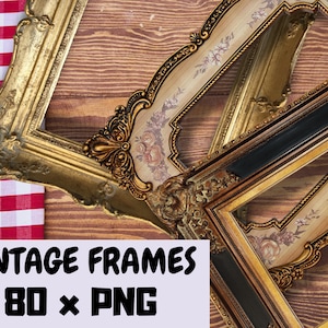 80+ Vintage Frames PNG, Instant Download, printable, Digital collage, Junk Journal, Altered art, Mixed media, Clipart, retro ephemera