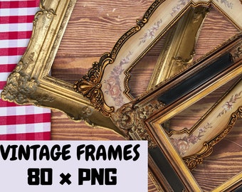 80+ Vintage Frames PNG, Instant Download, printable, Digital collage, Junk Journal, Altered art, Mixed media, Clipart, retro ephemera