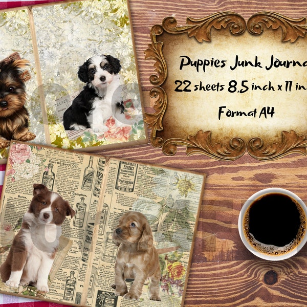 Fluffy Puppies Junk Journal Kit, Junk Journal Supplies, Journal Printables, Ephemera Junk Journal, Puppy, dog, scrapbooking ephemera, books