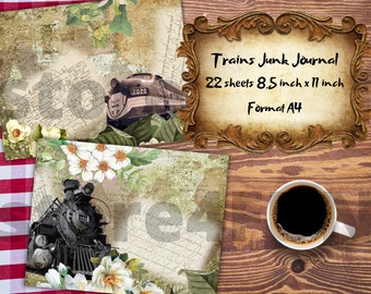 Vintage Train Junk Journal Kit, Printable Junk Journal Kit, Steam Travel Journal Kit, Train Journal, Junk Journal Ephemera, Locomotive