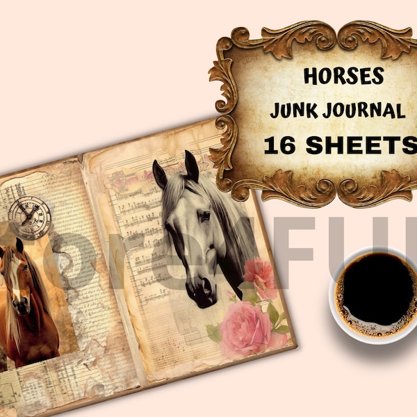 Horses Junk Journal Kit, Junk Journal Supplies, Journal Printables, Ephemera Junk Journal, Wolf, digital ephemera, digital journal, horse