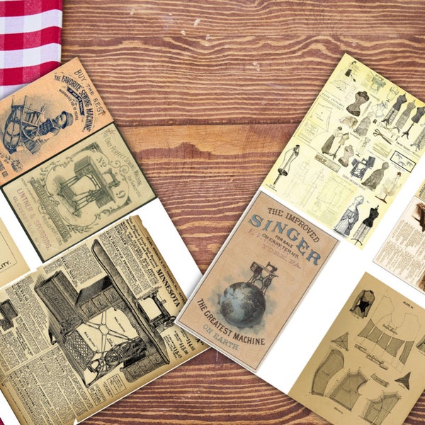 Vintage Sewing Journal, Descarga digital, Mercería vintage, Kit de diario basura de costura, Diario basura, Imprimible, , Collage Imprimible