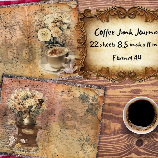 Kaffee Junk Journal Kit, Junk Journal Zubehör, Journal Printables, Ephemera Junk Journal, Kaffee, digitale Ephemera, digitales Journal