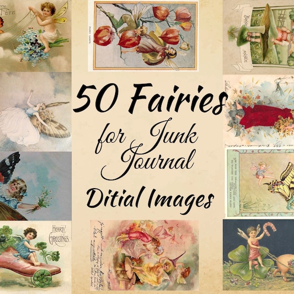 50 Digital Ephemera Fairy Fairies Junk Journal Digital Ephemera Classics, Digital Images, Vintage Art, Instant Download, Digital Collage