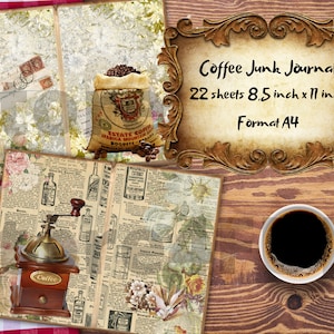 Coffee Junk Journal Kit, Junk Journal Supplies, Journal Printables, Ephemera Junk Journal, Coffee, digital ephemera, digital journal