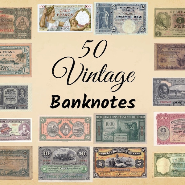 Digital Vintage Banknotes Ephemera collage sheet old currency money, banknotes, collage sheet, digital download, stencils, digital ephemera