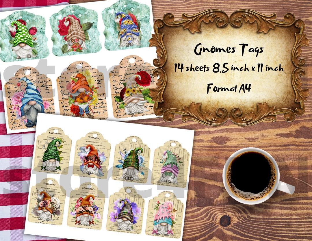 Gnomes Tags, Junk Journal Kit, Vintage Ephemera, Collage Sheets ...