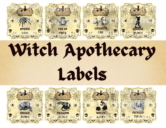 Witch Apothecary Labels Bottle, Digital Images, Instant Download, Digital Collage, Magic Potion Ingredient Labels, Halloween Labels Sheets,
