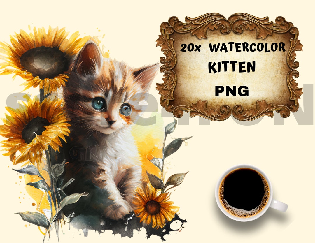 20x Watercolor Kitten PNG Clipart Kitten Clip Art Kittens - Etsy