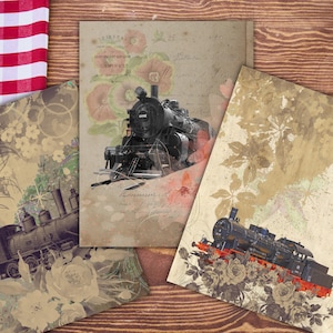 Vintage Train Junk Journal Kit, Printable Junk Journal Kit, Steam Travel Journal Kit, Train Journal, Junk Journal Ephemera, Locomotive