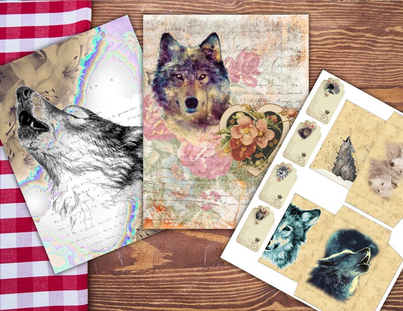 Wild Wolves Junk Journal Kit, Junk Journal Supplies, Journal Printables, Ephemera Junk Journal, Wolf, digital ephemera, digital journal image 7