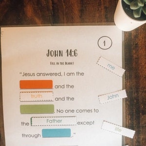 Johannes 14: 6 auf einem Gerüst - Füllen Sie die leere Aktivität aus - Praktische Bibel-Vers-Erinnerung - Ressourcen für die Sonntagsschule