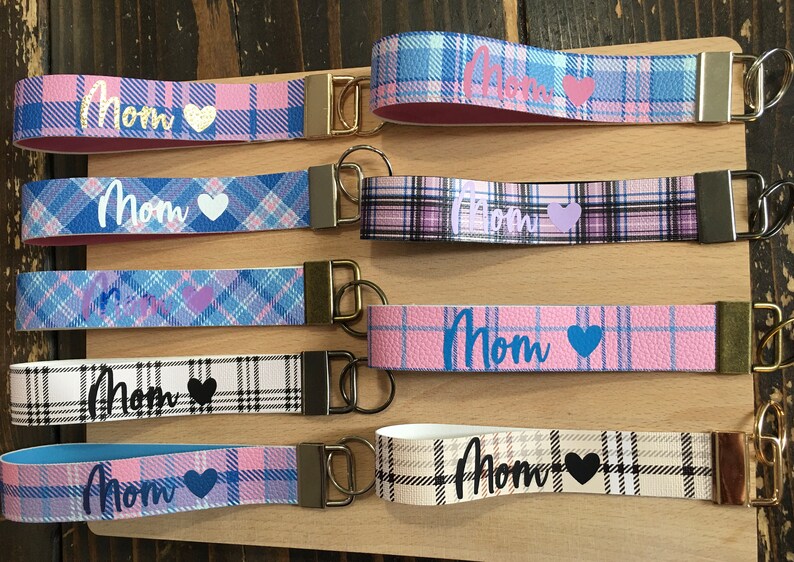 Faux leather Mom wristlet keychain-perfect for Mother\u2019s Day!