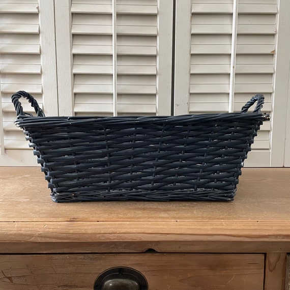 Vintage Painted Blue Wicker Basket/ Farmhouse Cottage Basket Etsy
