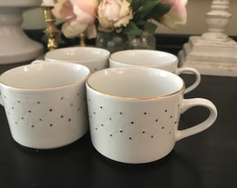 S4 Gourmet Expressions Golden Poke-a-dot Stoneware Coffee Tea Cups/white & gold/ShabbyChic,CottageChic/Chic Coffee Bar,Princesscore,SoftGirl