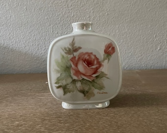 Vintage Thelma China jarrón pequeño / rosa pintada rosa / jarrón brillante