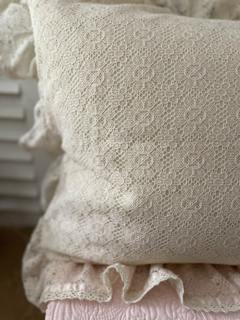 Vintage Croscill Ivory Lace Ruffle Standard Pillow Shams W Etsy