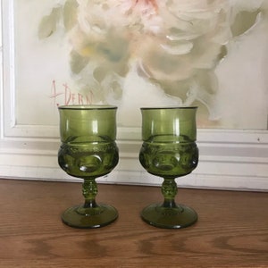 Vintage Kings Crown/Indiana Colony Green glassware/green glass water goblets/set of 2