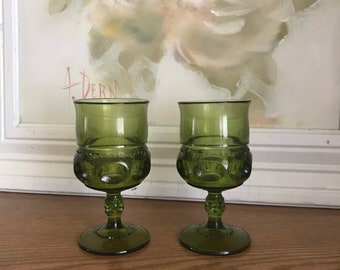 Vintage Kings Crown/Indiana Colony Green glassware/green glass water goblets/set of 2