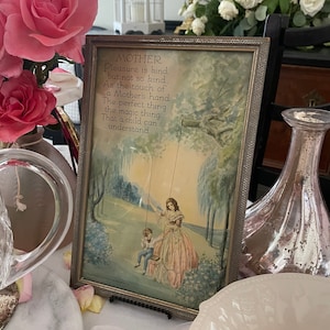 Vtg Reliance Picture Frame Co. Marygold/RARE Framed Print Mother Poem/Mother&Son,Provincial,Watercolor,MotherDay,FrenchChateau,Romantic,Soft