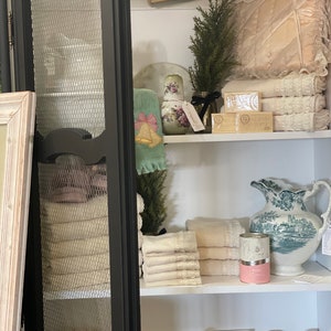 2 Vintage Refurbished 70s Display Cabinets/ Glass w Chickenwire doors/Orig Hardware/Farmhouse,Cottage,Academia,English,Study,Dark,Modern/p/u