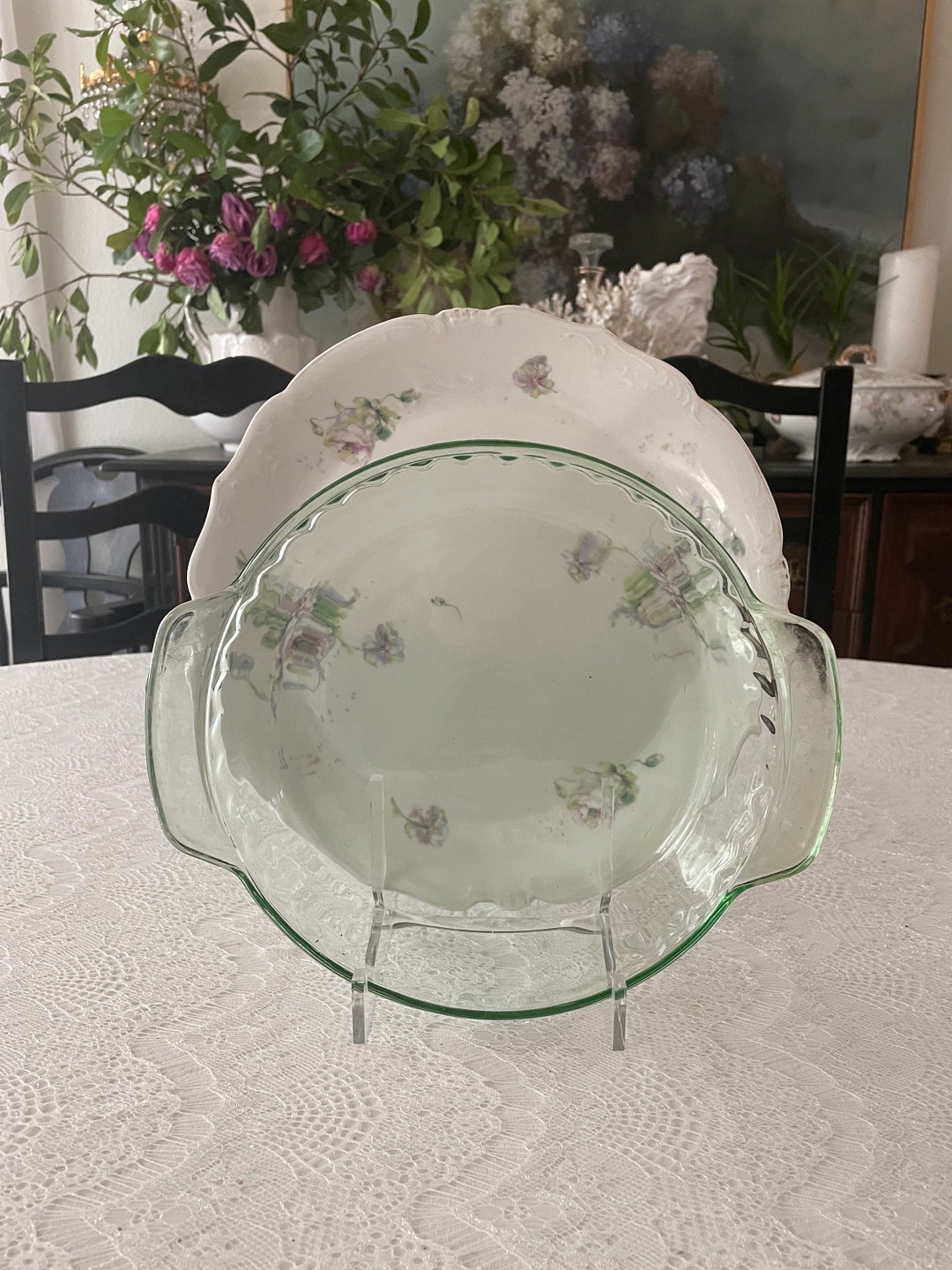 Vintage Green Pyrex Pie Pan 10 /glass Pie Plate/ 1970spyrex Bakeware