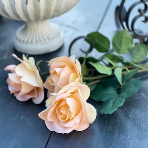 Life Like Pink Tea Roses/Single Rose Stem/24”/S3 Bouquet/Rose Botanical/Cottage Roses,Farmhouse,French,Victorian,English