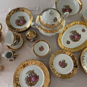 Vtg Bavaria Love Story 45pc 24k/JHW Fargonard/Wedding,Christmas,Victorian,CotrageChic,Princesscore, château,HollywoodRegency,Prov