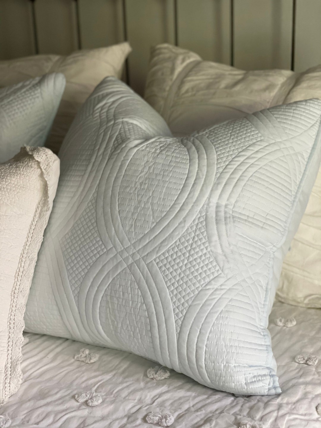 S2 French Blue Euro Pillow Shams/ 26x26/ Quilted Pillow Etsy