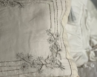 Vintage Inspired Sequin Pillow Set/Silver tassels/FrenchCountryCottage,Victorian,Romantic,Academia,Trad,LSF,ShabbyChic,Farmhouse,SoftGirl
