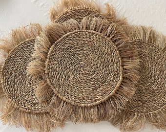 Manteles individuales Rafa Seagrass Fringe hechos a mano/ 12"/ S4, S6+BULK AV/Bohowedding, Novia, BabyShower, BeachHouse, Costera, Verano, Mediterran, Easte