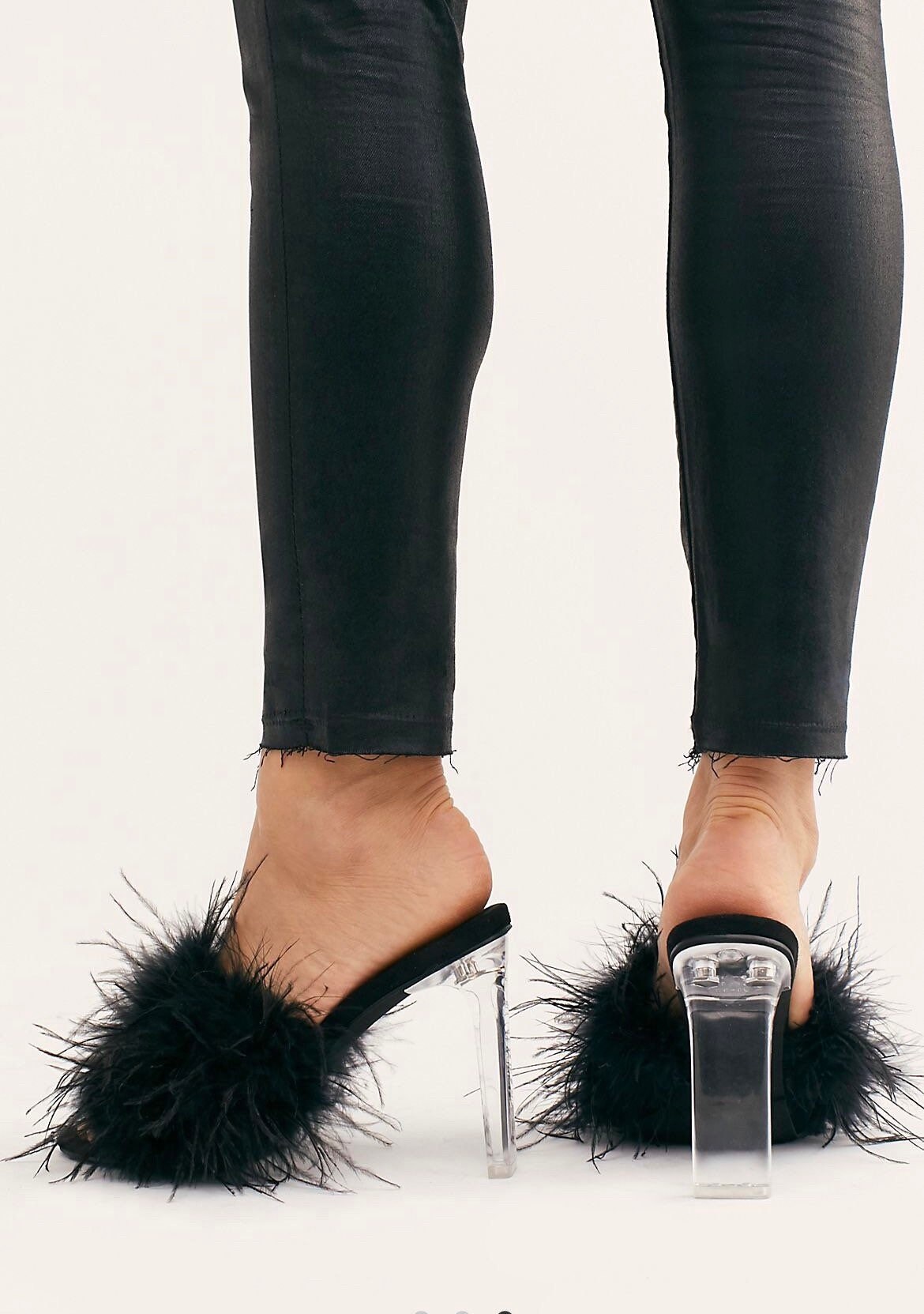 Black feather heels best sale