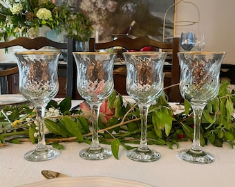 S4 Copas de vino con tallo de borde dorado vintage / Acción de Gracias, Boda, Novia/Elegante, Clásico, CottageChic, Victoriano, Trad, HollywoodRegency, ArtDeco