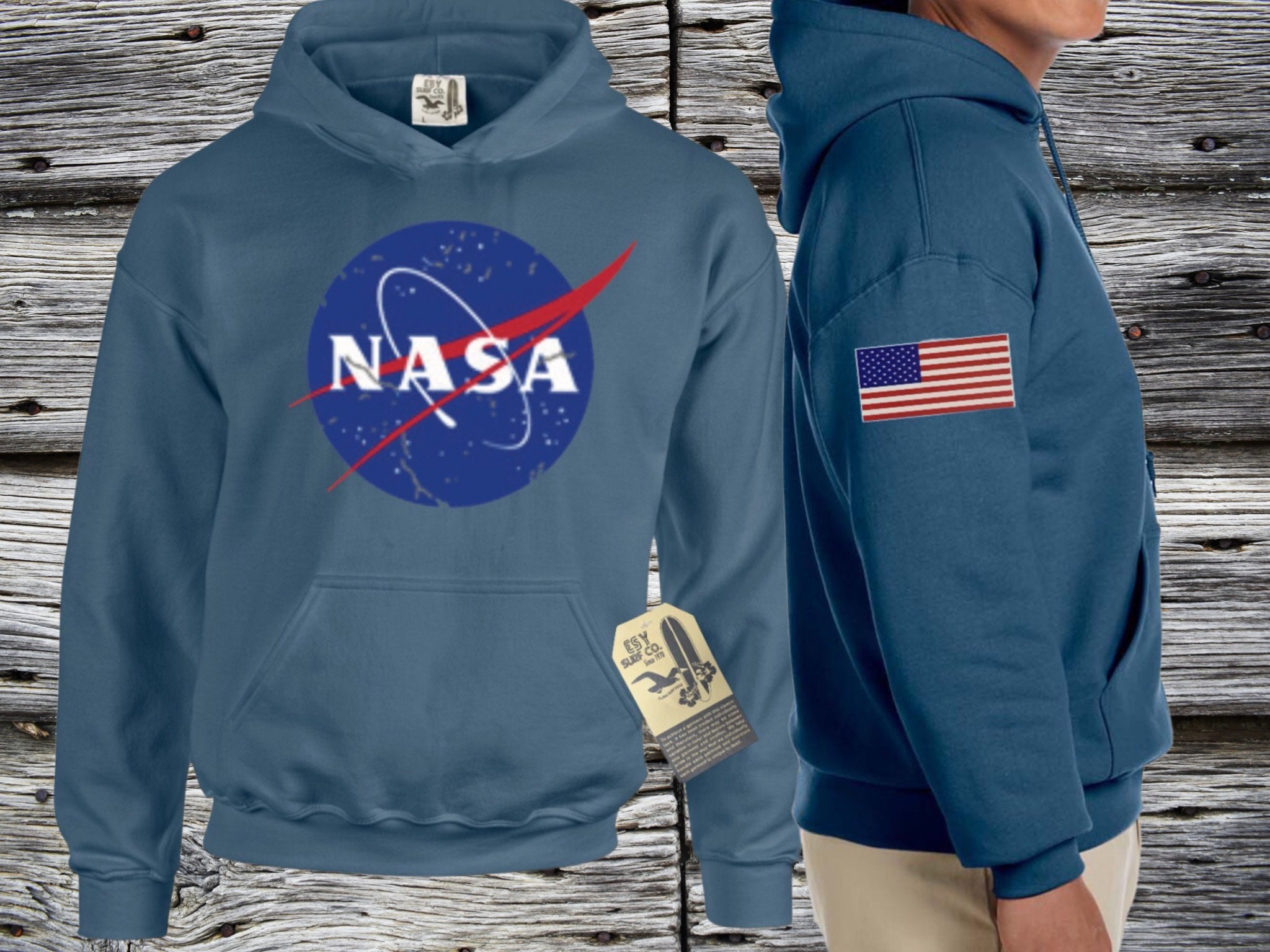 NASA Hoodie USA American Flag Hooded Pullover Sweatshirt Col | Etsy
