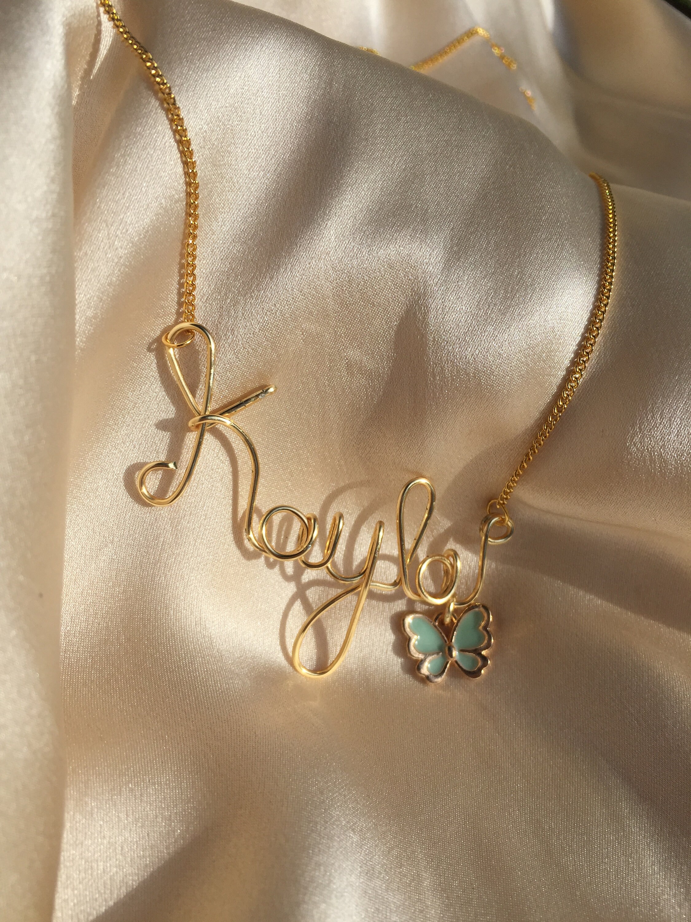 Wire Name Necklace With Butterfly Charm Custom Necklace Etsy