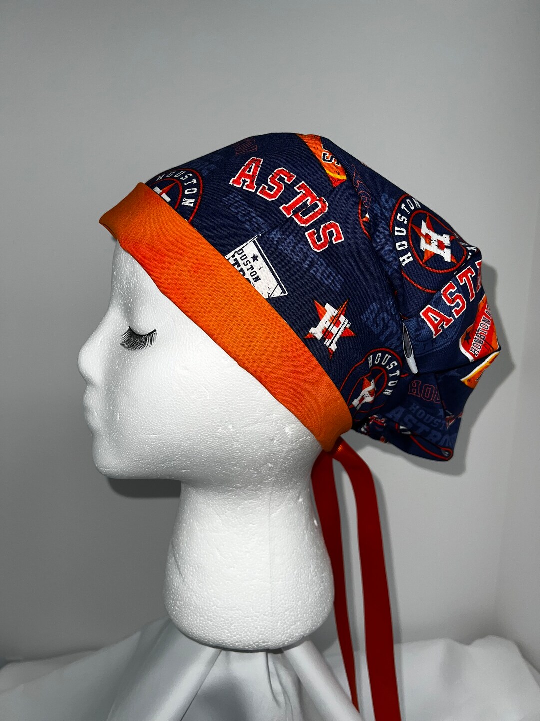Houston Astros Ladies Euro Surgical Scrub Cap Hat With Ribbon - Etsy