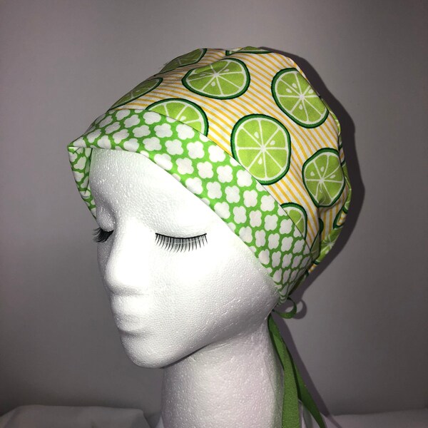 Unisex Surgical Scrub Hat – Doctor/Nurse Printed Fabric, Button & Ponytail Pouch, One Size