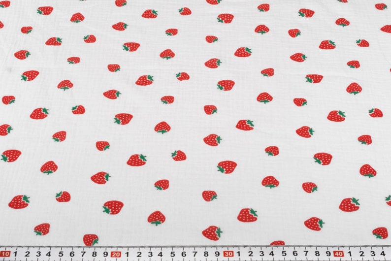 Double Gauze Fabric by Yard, Strawberry Pattern, Muslin Fabric Etsy