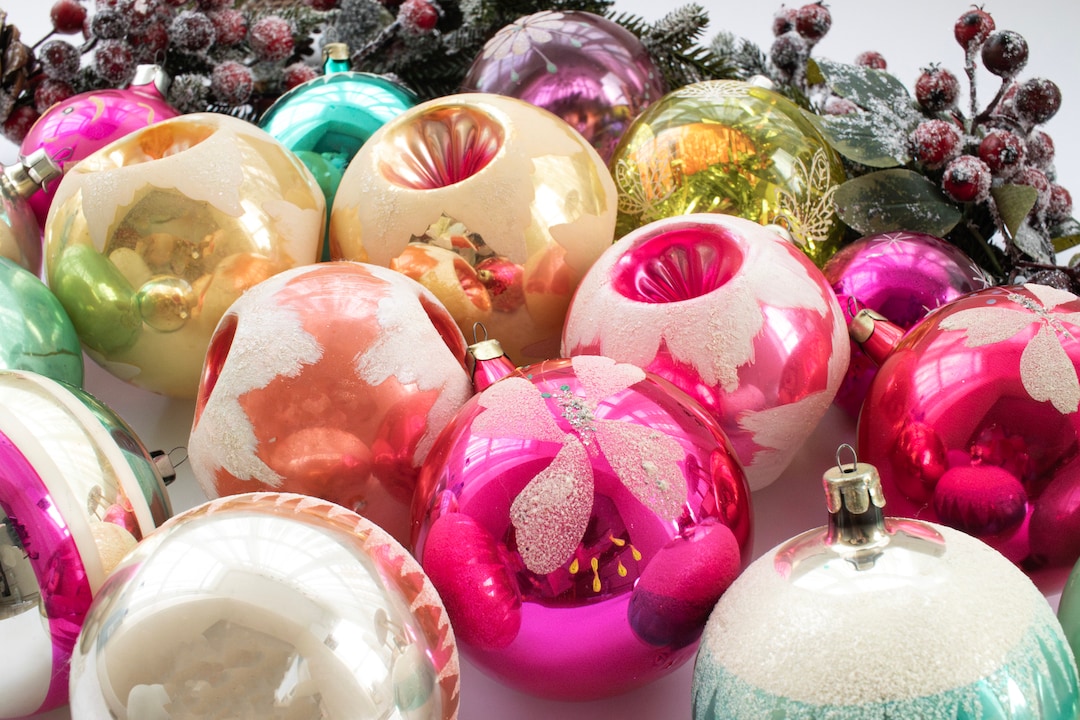 Lot De 2 Boules De Noël En Verre Vintage - Fabriquées En URSS (1950/1960)
