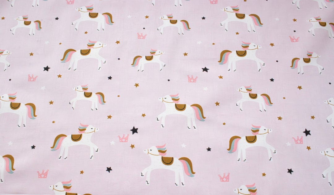 Horse Cotton Fabric by the Yard Pony Fabric on Pink Horse Etsy