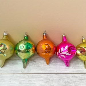 Vintage Christmas balls, Christmas balls with flowers, Pink christmas balls, Vintage Christmas, USSR Glass Ornaments