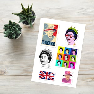 Queen Elizabeth Sticker Sheet Queen of England Sticker Page Elizabeth Boss Pop Art UK Flag Coronation