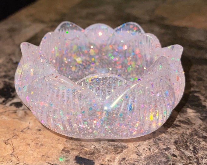 Resin Lotus Flower Candle HolderTrinket Tray with Mini Candles